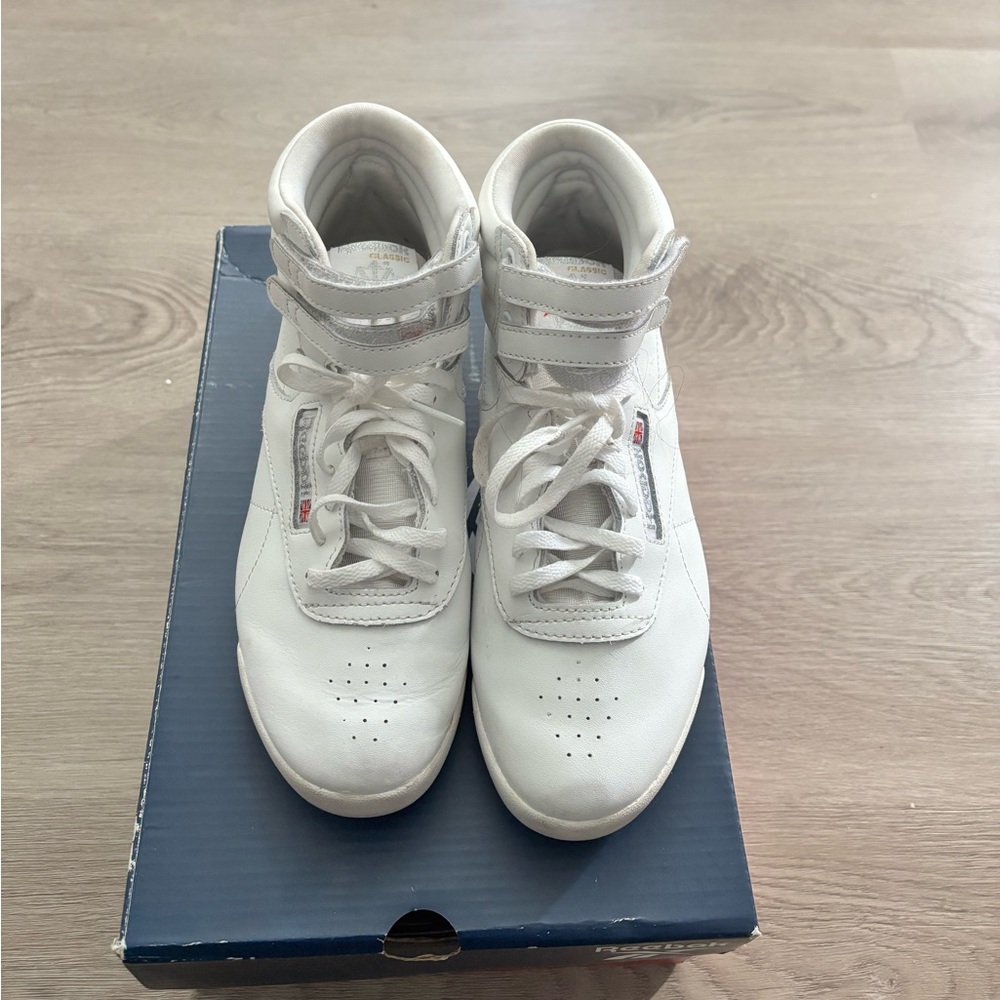 White Reebok Classics Hightop Sneakers
